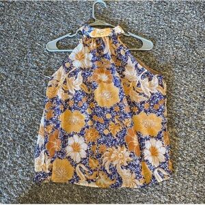 cupcakes & cashmere Floral Halter Top - Blue and Orange